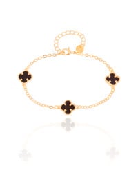 Pulseira Elos Trevos Tom Onix Ródio Branco