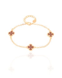 Pulseira Elos Trevos Tom Rubi Banhado a Ouro 18K