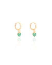 Brinco Infantil Argola Coração Verde 2.2 cm Banhado a Ouro 18K