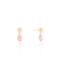Brinco Infantil Bolinha Safira Rosa Oval Banhado a Ouro 18K