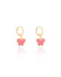 Brinco Infantil Argola Borboleta Rosa 2.4 cm Banhado a Ouro 18K