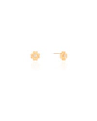 Brinco Infantil Flor Riscada 7 mm Ponto de Luz Cristal Banhado a Ouro 18K