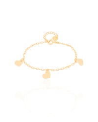 Pulseira Infantil Elos Corações Lisos Banhado a Ouro 18K