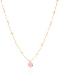 Gargantilha Infantil Bolinhas Cristal Oval Safira Rosa Banhado a Ouro 18K - 30 cm