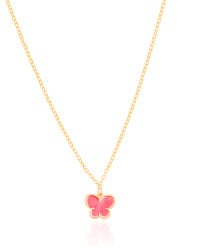 Gargantilha Infantil Elos Borboleta Rosa Banhado a Ouro 18K - 30 cm
