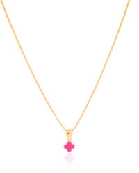 Gargantilha Infantil Trevo Rosa 7 mm Banhado a Ouro 18K - 35 cm