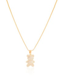 Gargantilha Infantil Ursinho Cravejado Cristal Banhado a Ouro 18K - 45 cm