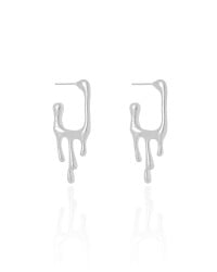 Brinco Argola Quadrada Lisa Derretida 3.5 cm Ródio Branco