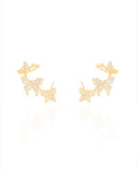 Ear Cuff Borboletas Cravejadas Cristal 2.6 cm Banhado a Ouro 18K