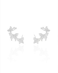 Ear Cuff Borboletas Cravejadas Cristal 2.6 cm Ródio Branco