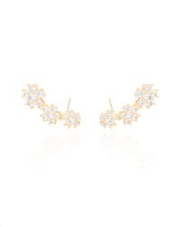 Ear Cuff Flores Cravejadas Cristal Banhado a Ouro 18K