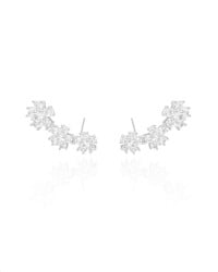 Ear Cuff Flores Cravejadas Cristal Ródio Branco