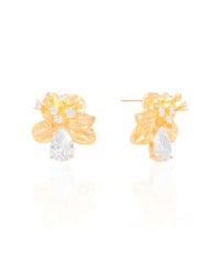 Brinco Flor Gota Pontos de Luz Cristal Banhado a Ouro 18K