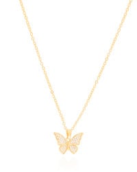 Gargantilha Elos Borboleta Cravejada Cristal 1.3 cm Banhado a Ouro 18K - 45 cm