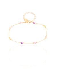 Pulseira Elos Cristais Coloridos Banhado a Ouro 18K