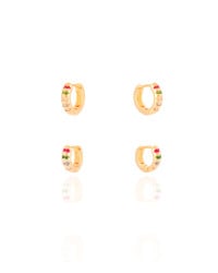 Dupla de Argolas Pontos de Luz Coloridos Banhado a Ouro 18K