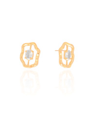 Brinco Orgânico Ponto de Luz Oval Cristal Banhado a Ouro 18K