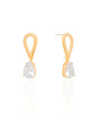Brinco Gota Dupla Vazado Cristal Banhado a Ouro 18K