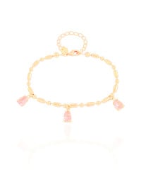 Pulseira Gomos Gotas Safira Rosa Banhado a Ouro 18K