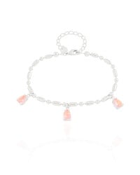 Pulseira Gomos Gotas Safira Rosa Ródio Branco