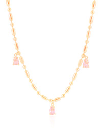 Gargantilha Gomos Gotas Safira Rosa Banhado a Ouro 18K - 40 cm