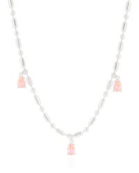 Gargantilha Gomos Gotas Safira Rosa Ródio Branco - 40 cm