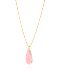 Gargantilha Longa Gota Safira Rosa 2.6 cm Banhado a Ouro 18K - 60 cm