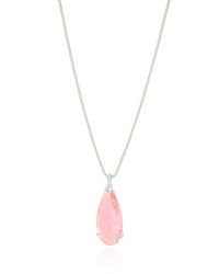 Gargantilha Longa Gota Safira Rosa 2.6 cm Ródio Branco - 60 cm