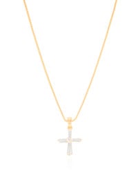 Gargantilha Veneziana Cruz Baguetes Cristal Banhado a Ouro 18K - 45 cm