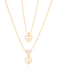 Gargantilha Dupla Corações Espirito Santo Cravejado Cristal Banhado a Ouro 18K