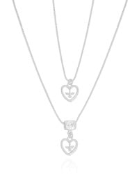 Gargantilha Dupla Corações Espirito Santo Cravejado Cristal Ródio Branco