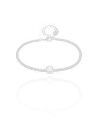 Pulseira Veneziana Dupla Ponto de Luz Cristal Ródio Branco