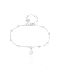 Pulseira Elos Bolinhas Gota Cristal Ródio Branco