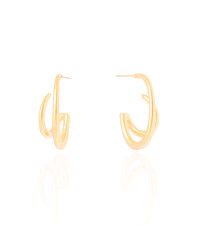 Brinco Argola Filetes Duplos Lisos 2.7 cm Banhado a Ouro 18K